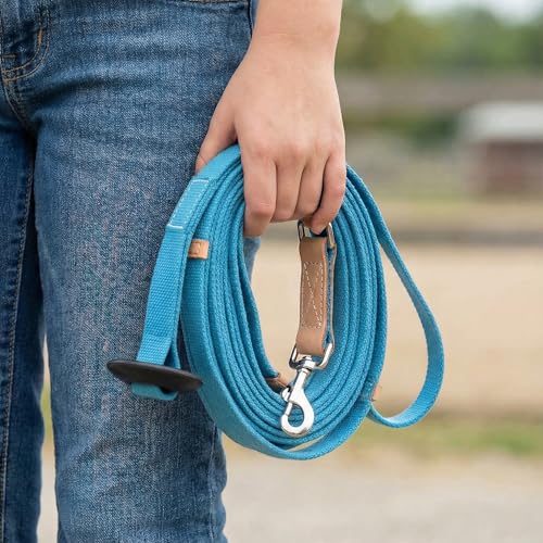 35' Flat Cotton Web Lunge Line with Bolt Snap & Rubber Stop (Turquoise / 35')