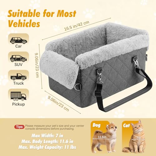 Center Console Dog Car Seat for Small Dogs&Cats Under 12 LBS (Gray)