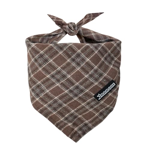 Adjustable Plaid Dog Bandanas (Dark Brown / Small)