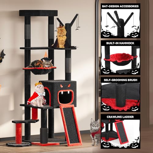 Gothic Cat Tree with Coffin Bed (Black and Red / 60inch)