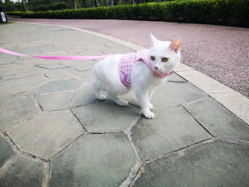 Cat Harness and Leash Set Escape Proof (Pink Plaid / S 4-6 lbs)