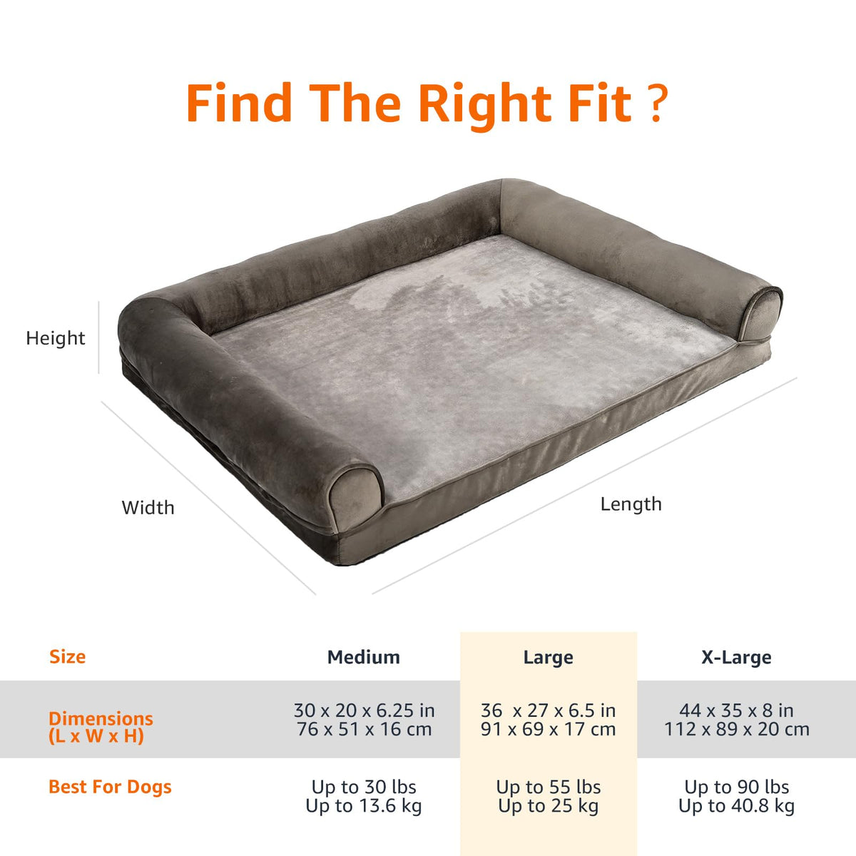 Dog Bed with Premium Foam (Sofa-Style Bed / Large / Taupe)