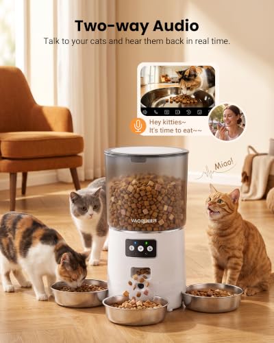 Automatic Cat Feeder with Camera for 3 Cats (White)