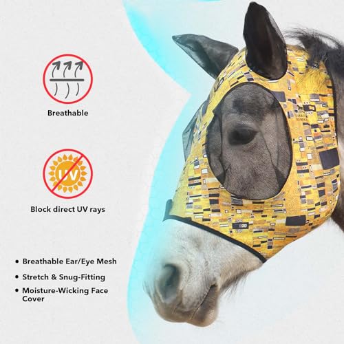 Super Comfort Stretchy Fly Mask Large Eye Space with UV Protection Soft on Skin with Breathability Golden Shape M (Medium / Golden Shape)
