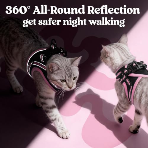 Cat Harness and Leash Set (S / Black & Pink)