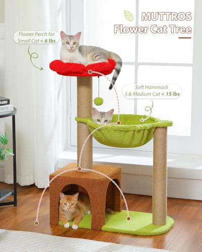 35" Flower Cat Tree for Kittens with Hammock & Sisal Posts (35" Upgraded Flower Cat Tree / Forest Brown)