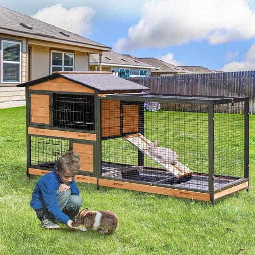 Indoor Rabbit Hutch with Metal Frame & Pull (Orange)