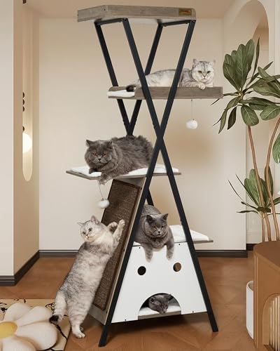 Modern Wood Cat Tree Tower for Indoor Cats Large Adult 67 (67 inch / Greige)