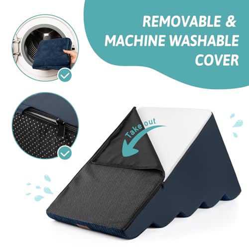 Wide Dog Stairs for Small Dog 15.7" H (Navy Blue / Wide:17.7"x22.4"x15.7")