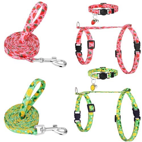 2 Pack Cat Harness and Leash Escape Proof Adjustable Cat Harness with Leash (Pink,Green)