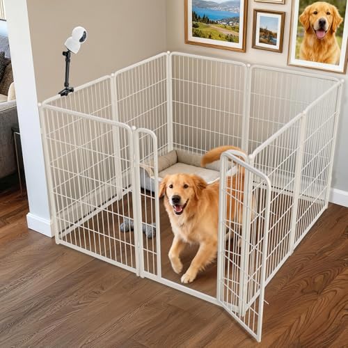 Homeplus Indoor Dog Playpen with Camera Mount (White / 40"H)
