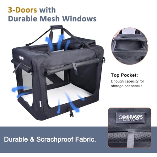 3 Door Portable Collapsible Soft Dog Crate Carrier with Bed (4-Black)