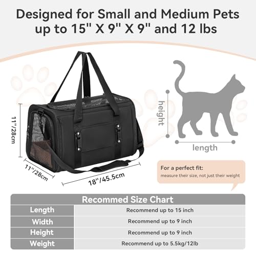 Cat Carrier Soft with Patented Safety Buckles (18.0"L x 11.0"W x 11.0"H / Black)