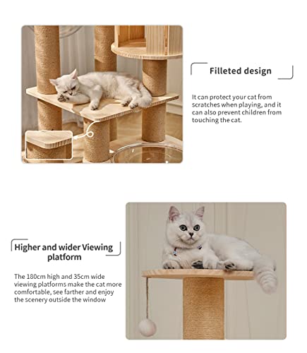 71" Tall Real Wood Cat Tree with 2 Space Capsule Beds