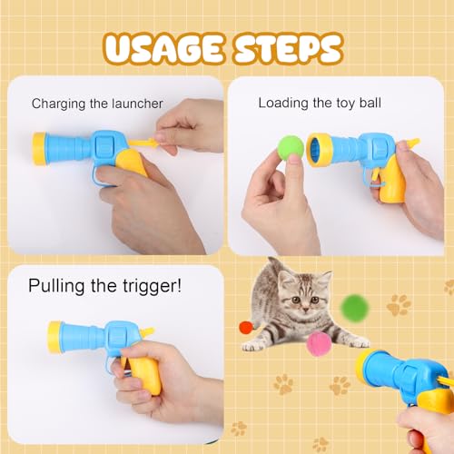50Pcs Cat Toys Pom Pom Balls with 1 Launcher Set (1 launcher & 50 balls)