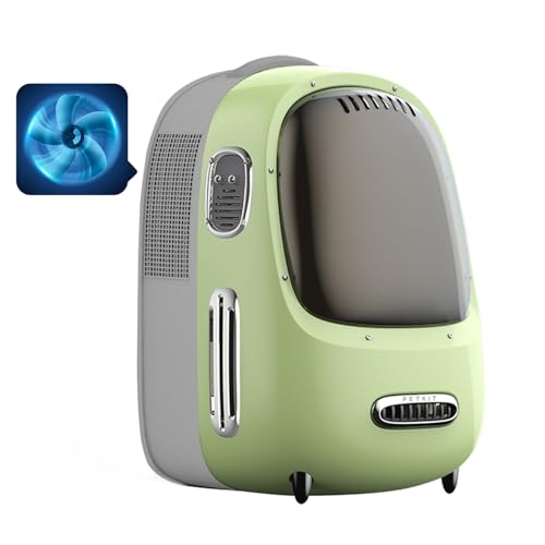 Cat Backpack Carrier for Kitty Small Dog with Inbuilt Fan & Light (Green)