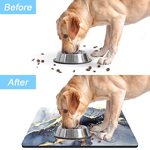 Dog Food Mat 12" x 19" Marble Absorbent Dog Cat Bowl Mat for Food and Water (Grey Gold Mable / 12"L x 19"W)