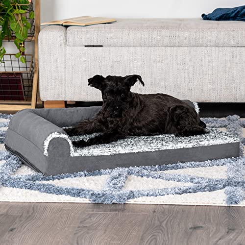 Cooling Gel Dog Bed for Medium (Medium / (Two-Tone Faux Fur & Suede) Stone Gray)
