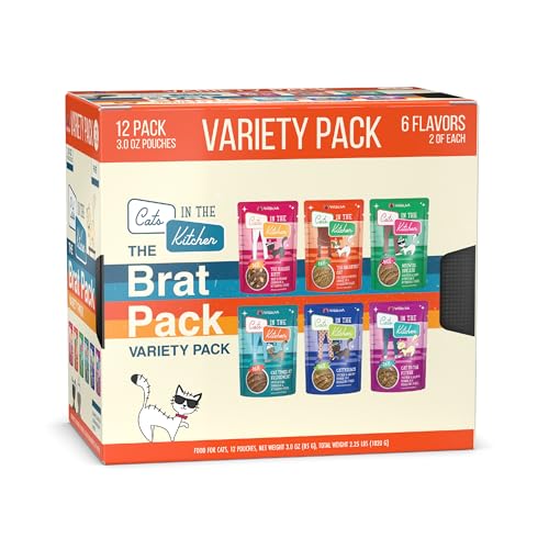 Cats in the Kitchen Slide N' Serve The Brat Pack Variety Cat Food Pouches 3 Ounce (3 Ounce (Pack of 12))