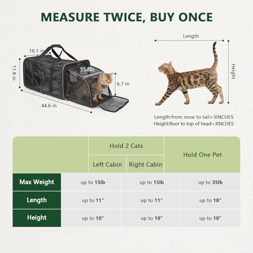 Expandable Cat Carrier for 2 Cats (Black)