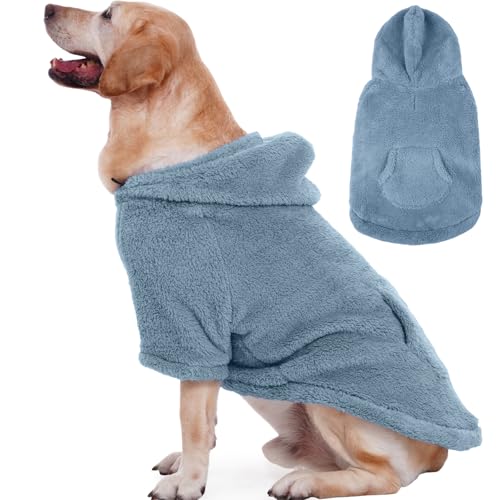 Fuzzy Dog Sweater with Adjustable Hood & Harness Hole (XXX-Large / Blue)