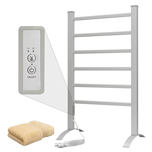 Towel Warmer 6 Bars for Bathroom Freestanding or Wall Mounted Bath Towel Heater Plug (Stand Version / Silver-6 Bars)
