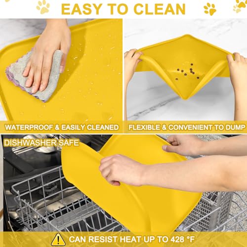 Waterproof Silicone Pet Food Mat with Raised Edge for Dog & Cat (Vivid Yellow / 22"L x 14"W)