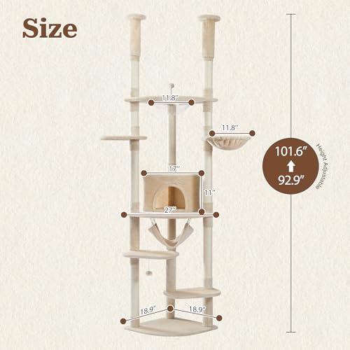 Floor to Ceiling Cat Tree (93''-102'' / Large Beige)