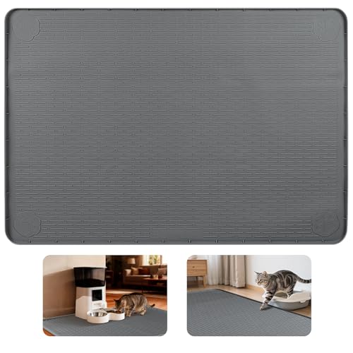 Cat Food Mat Extra Large Silicone Pet Bowl Mat 50''x35'' (Dark Grey / 50"L x 35"W)