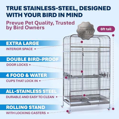 Imperial Extra Large Stainless Bird Cage (41.3"L x 27.9"W x 73.8"H)