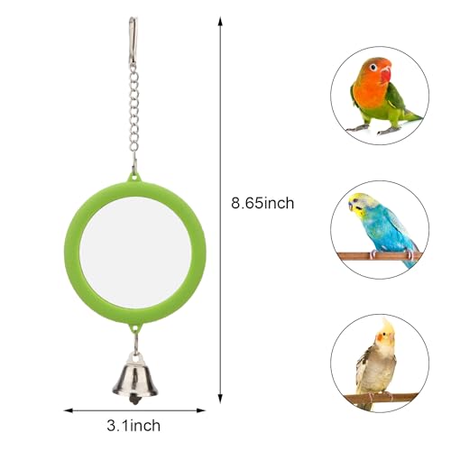 Bird Mirror Toy with Bell Interactive Parrot Hanging Mirror (GREEN)