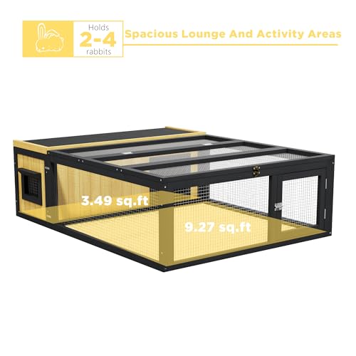 Large Rabbit Cage Outdoor Bunny Hideout Indoor for Backyard Garden (Yellow+Black 2)