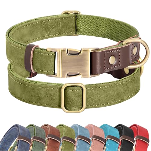 PU Leather Dog Collar for Small Dogs Puppy (Olive Green / S: Neck 11-15", Width ⅝")