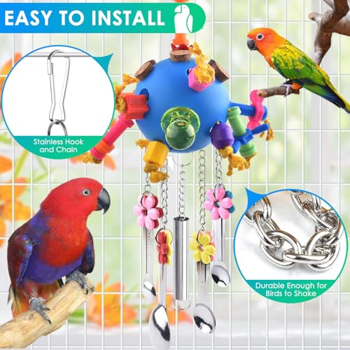 Bird Toys 2PCS Parrot Pull Spoons Colorful Acrylic Stick Chew Toys for Amazon Parrot (Blue + Yellow)