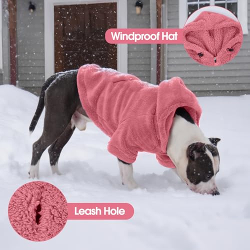 Fuzzy Dog Sweater with Adjustable Hood & Harness Hole (Medium / Pink)