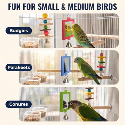1Pc Random Color Pet Bird Mirror with Bell Interactive Parrot Toys for Budgies Parakeets Conures