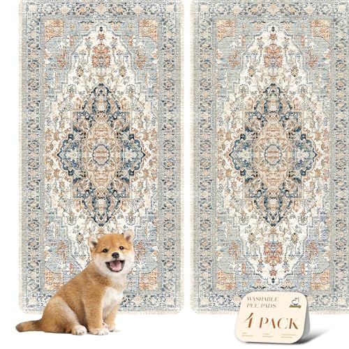 4PACK Washable Pee Pads for Dogs (24x48 Inch (Pack of 4) / Beige/Multi)