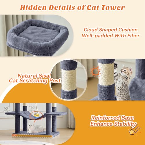66 Inch Cat Tree Tower for Indoor Cats and Kittens (Deep Grey / 66 IN)