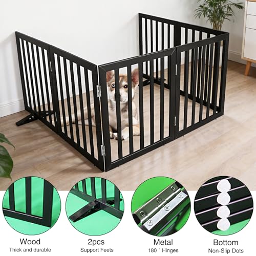 Freestanding Indoor Dog Gate for House Foldable Wood Puppy Gate for Doorways Pet Gate for Stairs Extra Wide Pet Fence (Black / 【6 Panels】120''w x 32''h)