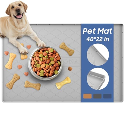Pet Food Mat 40 x 22 in (Light Grey / 40"L x 22"W)