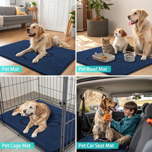 Dog Door Mat for Muddy Paws (30"X20" / Dark Blue and Black)
