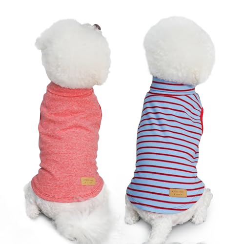 2Pack Dog Sweater for Small Dogs Soft Pet Coats Fleece Sweatshirt (Medium (7-11lbs) / 7# Stripe+red)