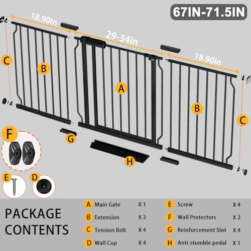 67 71.5 Inch Extra Wide Baby Gates for Stairs & Doorways Indoor (Gate: 67-71.5 Inch)