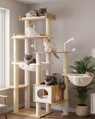 Cat Tree 70.5" Wood Tall Cat Tower for Large Indoor Cats HCT121WB (Walnut / 70.5 inch)