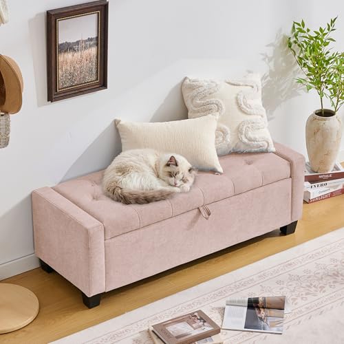 43" Ottoman with Storage (Pink / 19.2"D x 43"W x 16.9"H)