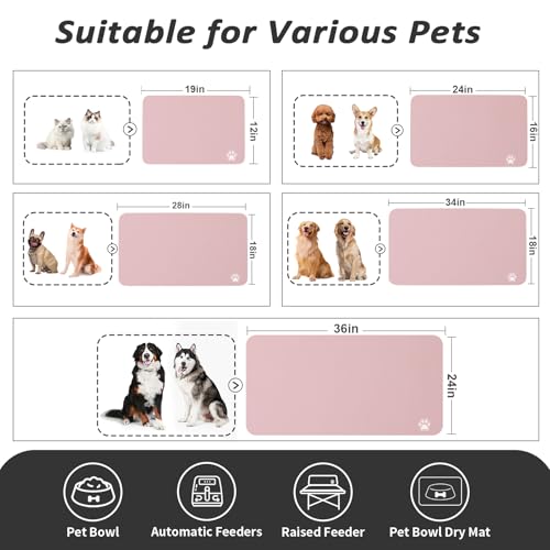 Dog Food Mat Absorbent Cat Mat for Food and Water (Paw Pink / 24"L x 16"W)