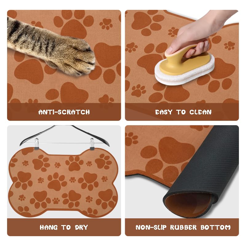 Dog Food Mats for Floors Waterproof (Brown / 19"L x 12"W)