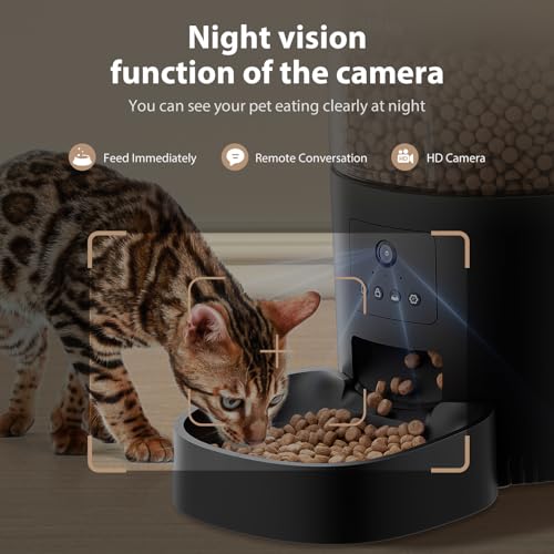 Automatic Cat Feeder with Camera and Water Fountain (Black)