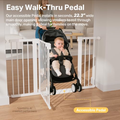29.7 51.5 in Extra Wide Baby Gate for Stairs (White / 29.7-51.5"W x 30.5"H)