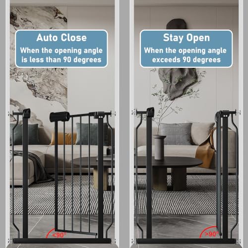 Narrow Baby Gate 24 to 29 Inch Wide Pet Gate Pressure Mounted No Drill Safety Gate Walk Through Metal Child Gate for Kids Stairs or Pets Indoor Black (24.02"-29.13"/61-74cm)